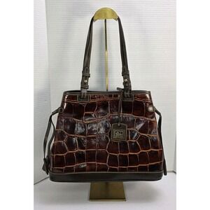 Dooney & Bourke Cognac Croc Leather Tassel Handbag With Wristlet‎ And Key Tag